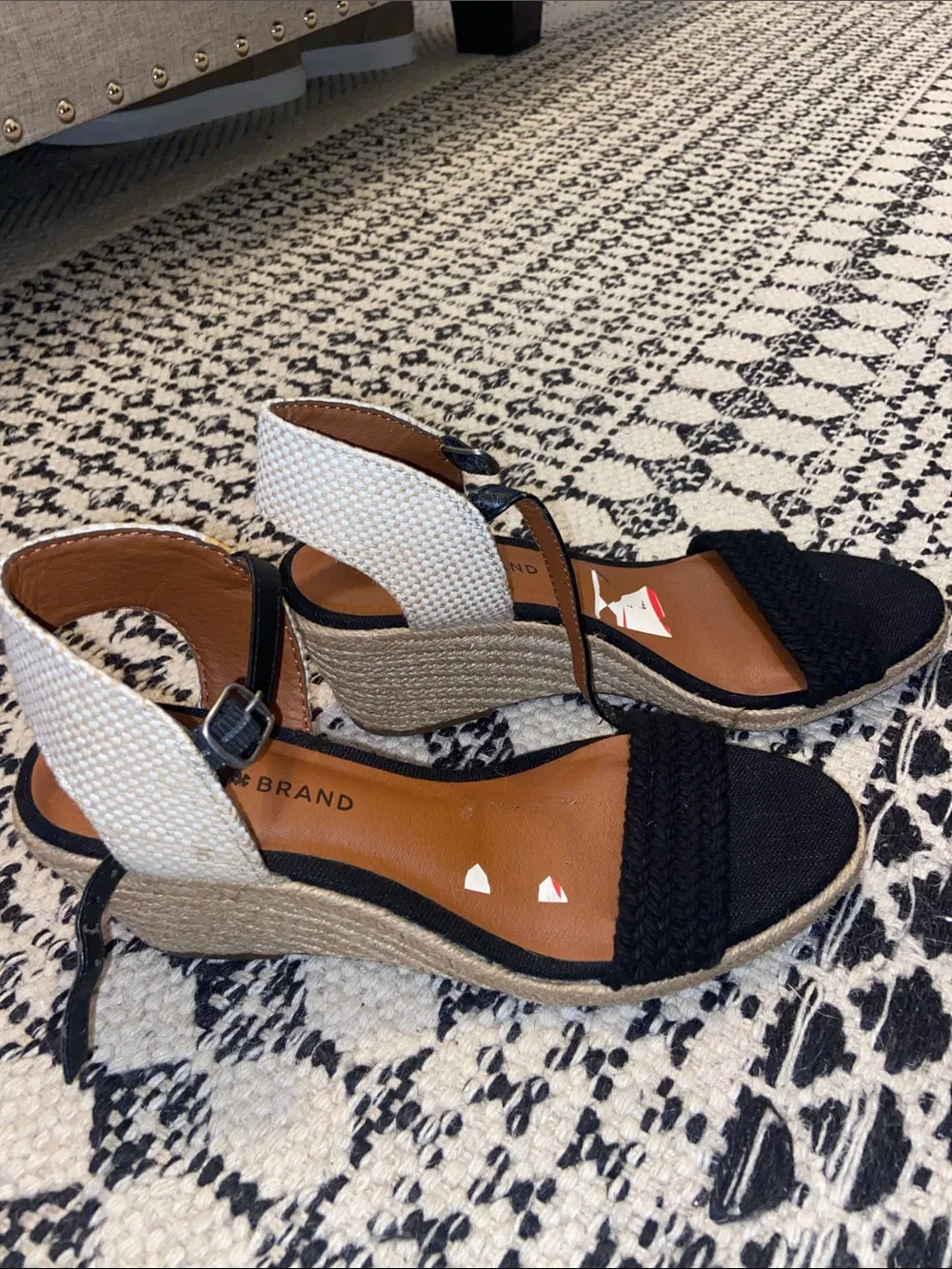 Lucky Brand Black Braided Espadrille Wedge Sandals